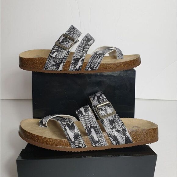 Women's Slip On Strappy Sandals 10 Buckle Strap Toe Loop Snake Print Sz 10 NWOT - Picture 4 of 9